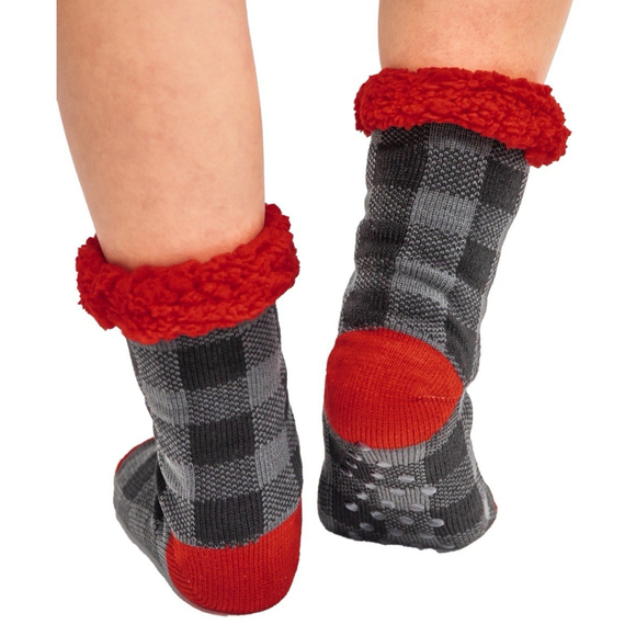 NWT Lazy One Red Green Plaid Plush Sock One Size Style - Picture 3 of 4